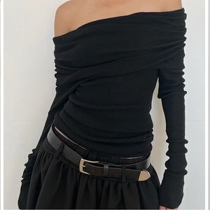 NWT Commense Overfold Off-Shoulder Mesh Shirt - Black - Medium